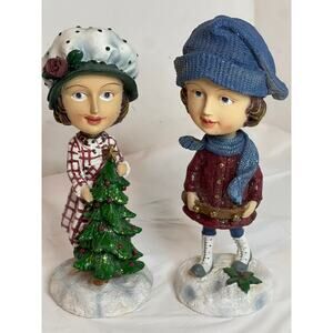 Winter Wonderland Christmas Holiday Bobbing Head Figurines Set of 2